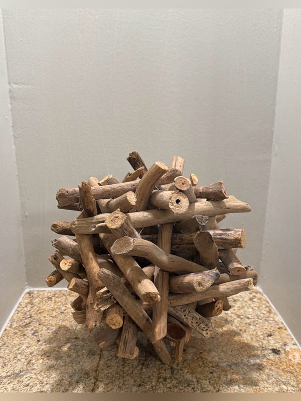Natural Wood Driftwood Sculpture Ball - Brown Home Art